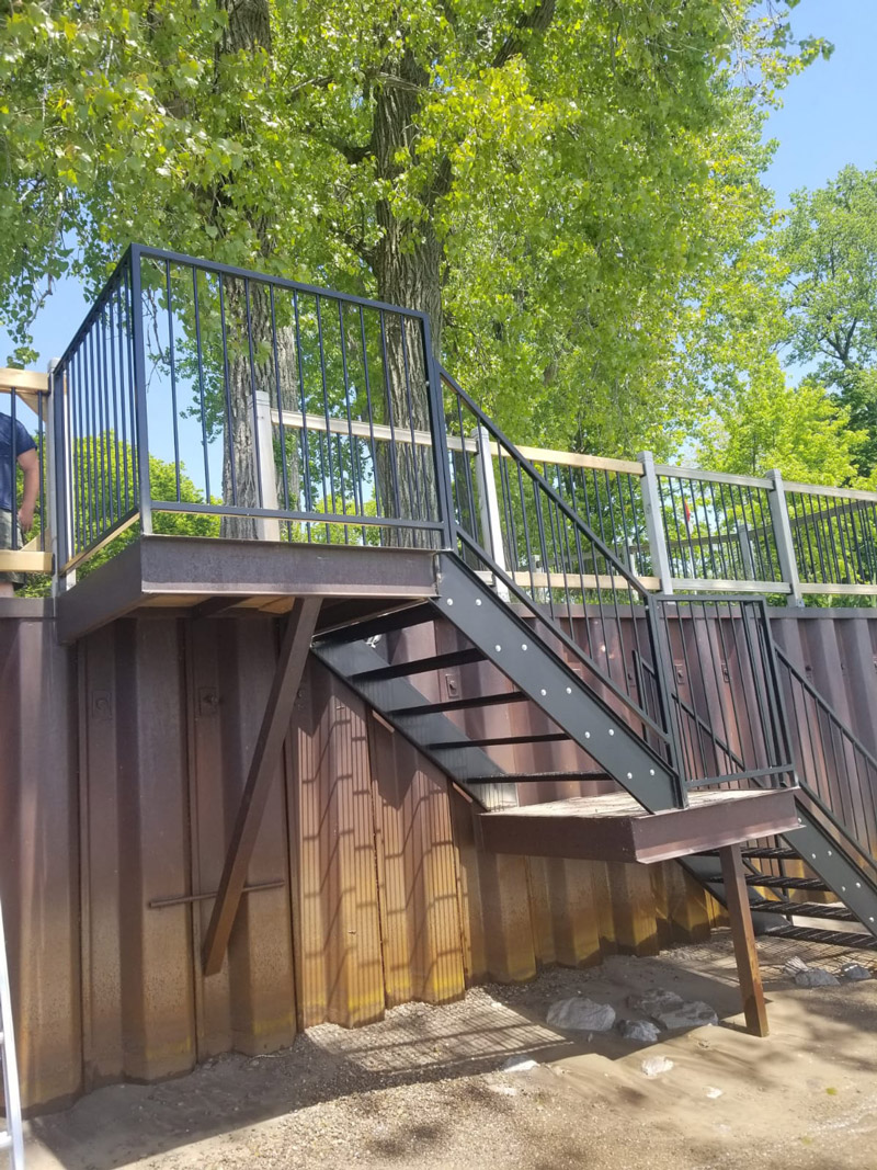 Custom metal stairs going into water